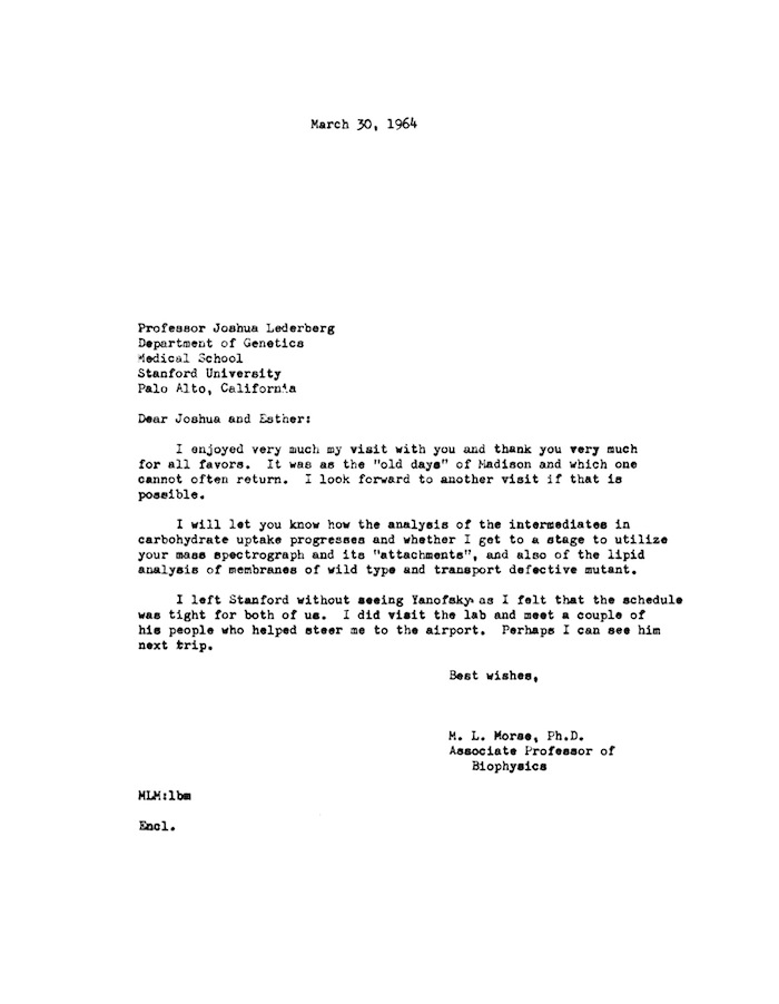 NLM pirated bbasge Morse to JL 3-30-64